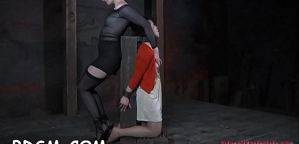  Bounded beauty is leaking wet from her sexy torture